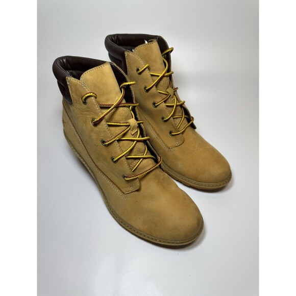 Timberland Women's Amston Wedge High Heel Wheat Suede Leather Boots SIZE 9 - Picture 4 of 16